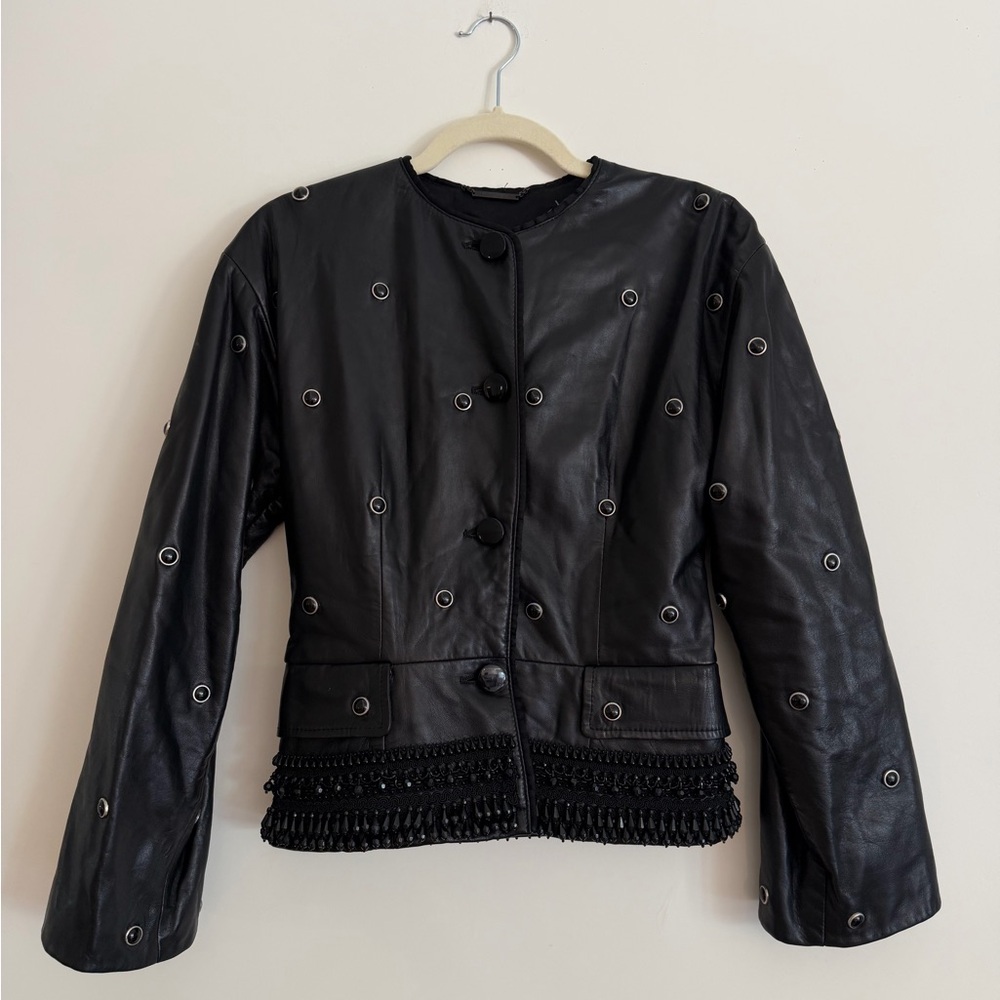 La Matta leather vintage beaded jacket size IT 38